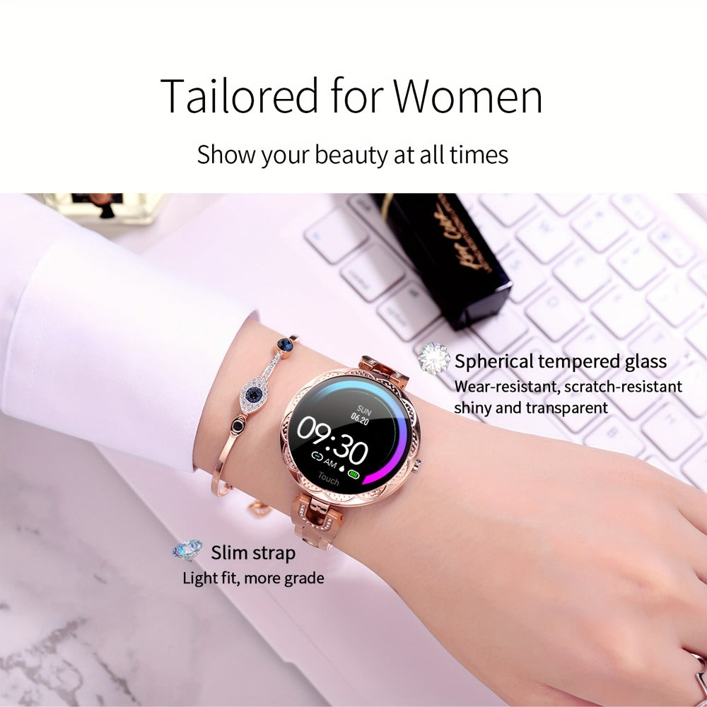 Smartwatch for Women with 1.09-Inch Round Touch Display, Rhinestone Bracelet and 100 Sport Modes