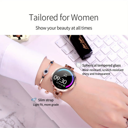 Smartwatch for Women with 1.09-Inch Round Touch Display, Rhinestone Bracelet and 100 Sport Modes