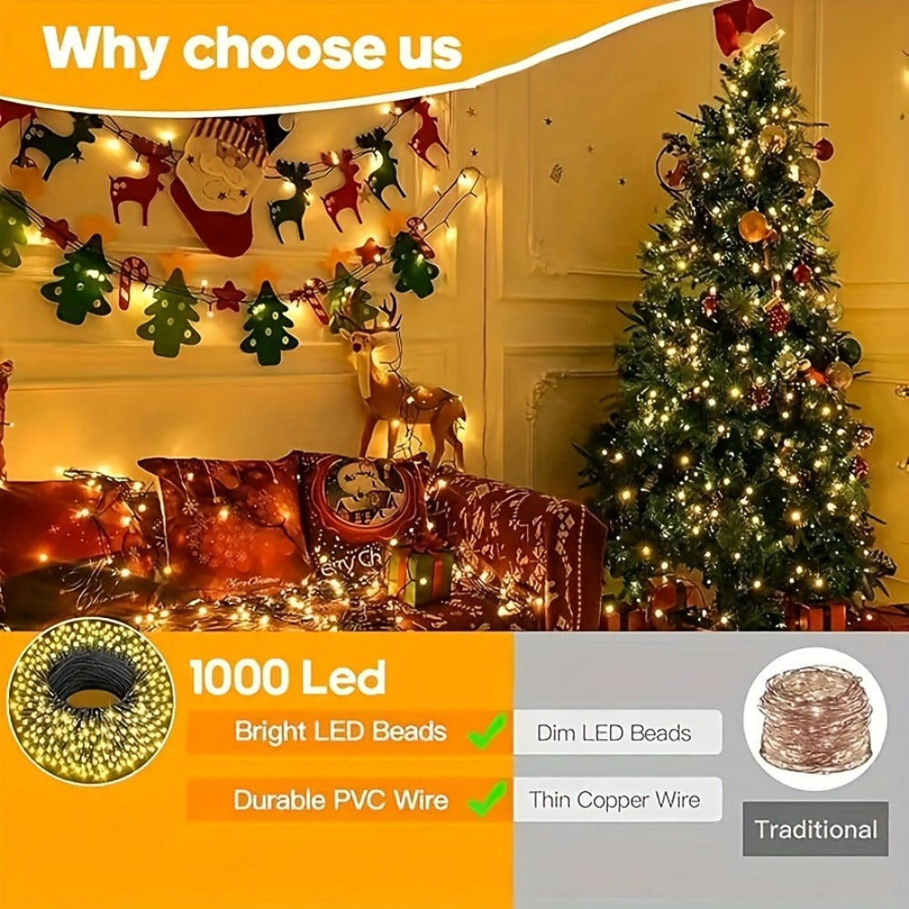 1000 LED 328ft Fairy String Lights Outdoor - Warm White Twinkle Gypsophila Style, 8 Modes, Flexible Wire for Garden, Patio, Backyard, Wedding, Party, Christmas & Bedroom Decoration