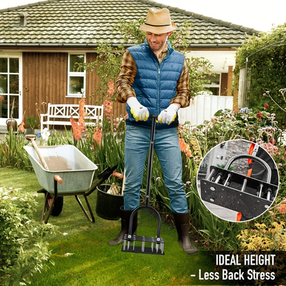 Manual Self-Cleaning Lawn Aerator with Fourteen Visible Iron Spikes in the Exact Black Option