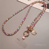 Crossbody Style [Purple Rose] Island Round Disc Button Chain Lanyard