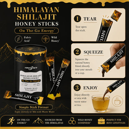 Herbal Supplement with HIMASTER Label, Himalayan Shilajit Honey Sticks, 30 Individually Wrapped 8g Sticks