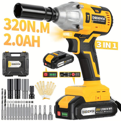 High Torque Impact Wrench Kit 320NM / 1000NM Brushless Cordless – 21V with 2.0AH / 4.0AH Batteries, Quick Charger, 6 Sockets & Full Accessories, Electric Impact Gun for Car Repair, Auto Mechanic & Home Use