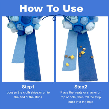 Dog Toy Fabric Snuffle Ball Treat Dispenser and Slow Feeder in Five Colors for Dogs and Puppies