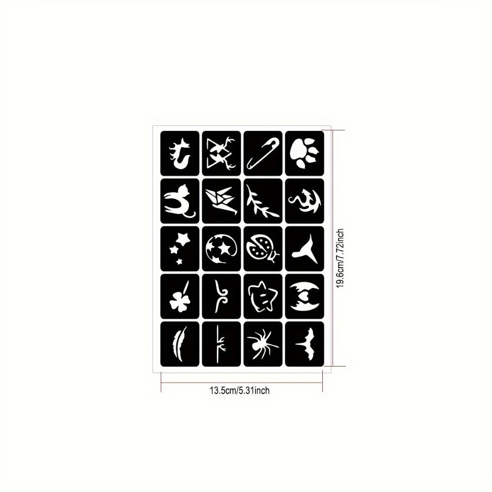 DIY Tattoo Stencils Set 12 Sheets Hollow Design Templates | Reusable Body Art Kit for Arm Ankle Ear Wrist | Waterproof Compatible with Juice Paste Freehand Ink Henna | Unisex Home Party Tattoo Kit