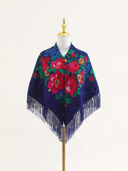 Tablecloth Square 53-Inch Floral Cover with Tassel Trim, Polyester Fabric and Six Color Options