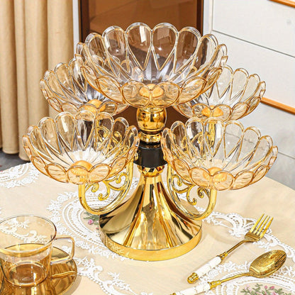 Five-Tier Rotating Fruit Plate Set with Round Multi-Layer Bowls for Snacks, Candy or Dessert Display
