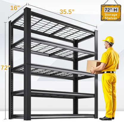 2500LBS Garage Storage Shelves Adjustable Metal Shelving 72" – Upgrade Double Layer Column Commercial Grade Utility Rack | 5-Tier Steel Shelf for Warehouse, Basement, Kitchen & Pantry | 35.5"W × 16"D × 72"H Black