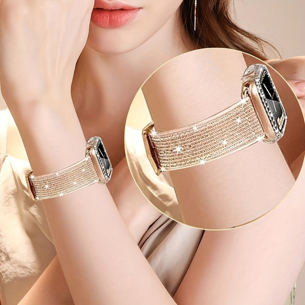 Rhinestone Mesh Watch Band and Matching Case Set for Apple Watch in 19 Color-and-Size Options