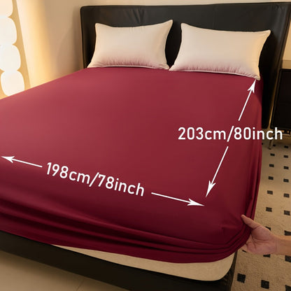 Waterproof Solid-Color Fitted Sheet with 11.8-Inch Pocket, Six Colors and Twin to King Sizes