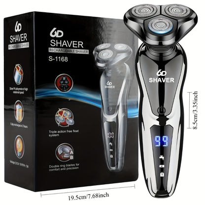Electric Shaver for Men 3-in-1 Cordless Rechargeable 360° Floating Rotary – Beard Trimmer, Nose Hair Trimmer & Face Shaver with LED Display, 90-Min Battery & USB Charging, Black