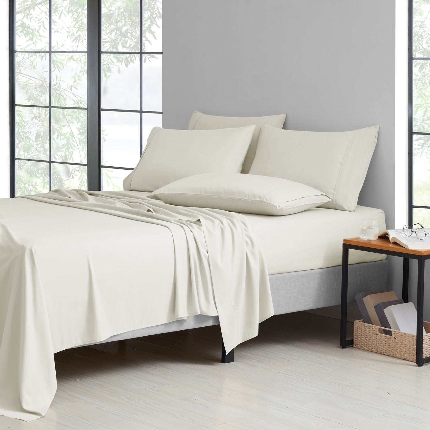 Bamboo Sheet Set 6 Piece Cooling Bed Sheets with Deep 16 Inch Pockets - 2000 Thread Count Microfiber Bamboo Blend Fitted Flat Sheets Pillowcases Twin Full Queen King Cal King
