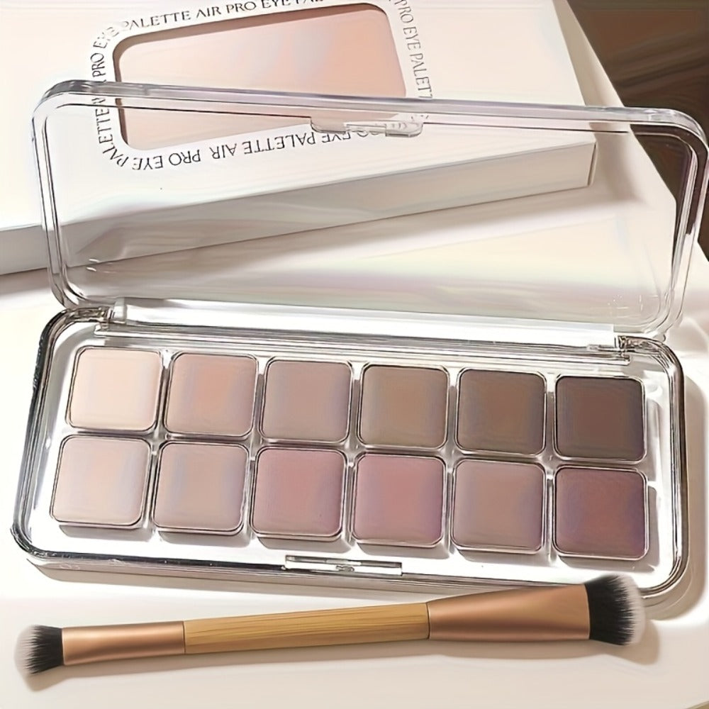 Eyeshadow Palette 12 Colors with Brush 2-in-1 Eyeshadow & Blush – Shimmer Glitter Matte Pearlescent Shades, Waterproof Long-Lasting Light Pink Series, Travel Size Eye Makeup for Women & Beginners