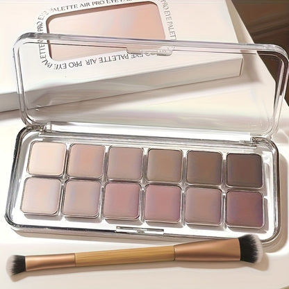 Eyeshadow Palette 12 Colors with Brush 2-in-1 Eyeshadow & Blush – Shimmer Glitter Matte Pearlescent Shades, Waterproof Long-Lasting Light Pink Series, Travel Size Eye Makeup for Women & Beginners