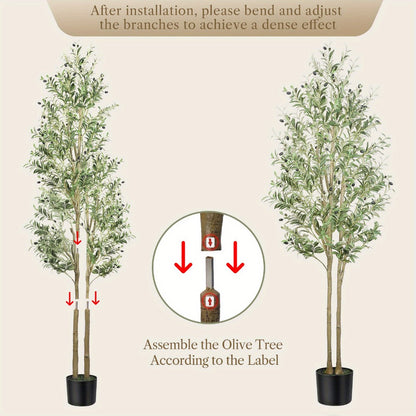 Artificial Olive Tree 4/5/6/7 Ft Tall Faux Potted Plant with Realistic Silk Leaves & Fruits for Living Room Home Decor Indoor Outdoor - Maintenance Free Decorative Tree Housewarming Gift
