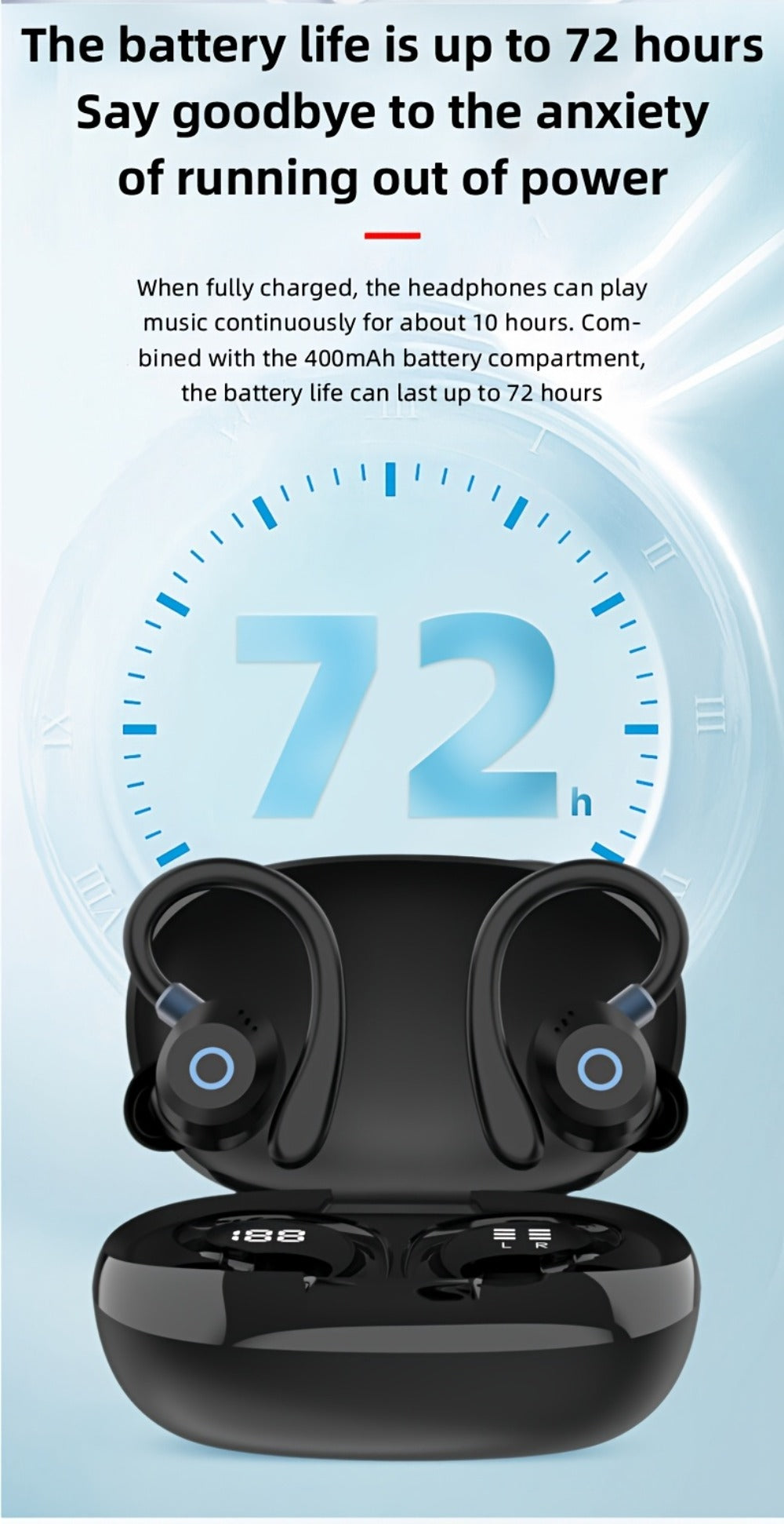 Wireless Earbuds HiFi Stereo with Active Noise Canceling, LED Display, Touch and Fast USB Charging