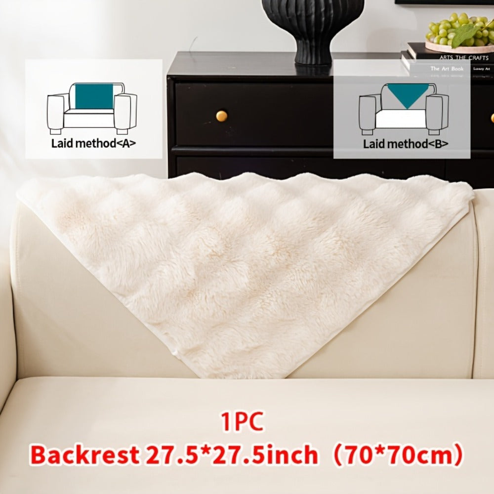 Sofa Cover Thick Faux Rabbit Plush Panels with Anti-Slip Feature for Seat, Armrest, Backrest or Pillowcase
