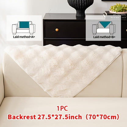 Sofa Cover Thick Faux Rabbit Plush Panels with Anti-Slip Feature for Seat, Armrest, Backrest or Pillowcase