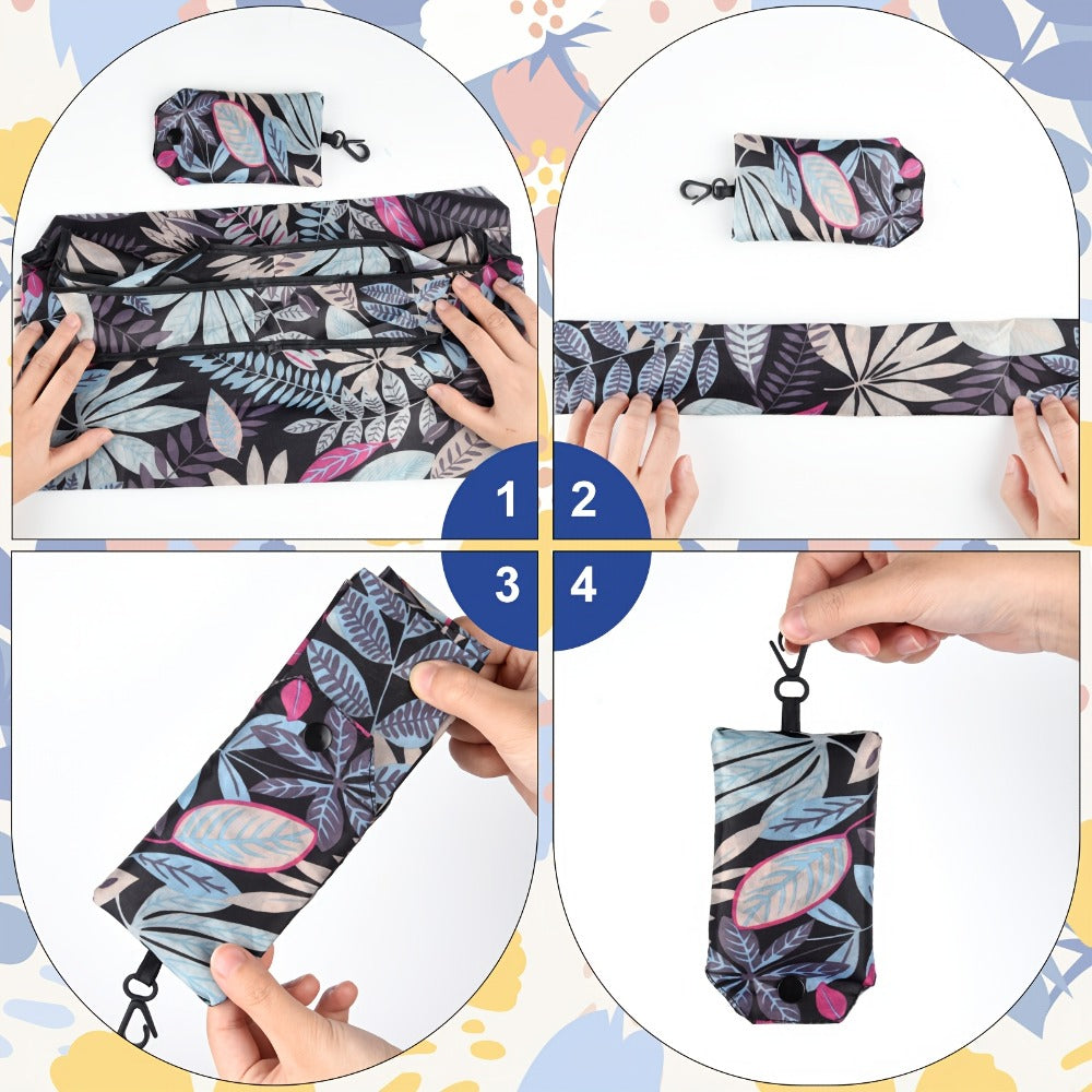 Foldable Reusable Shopping Bag Set with Assorted Printed Designs in 18- or 36-Piece Pack Options