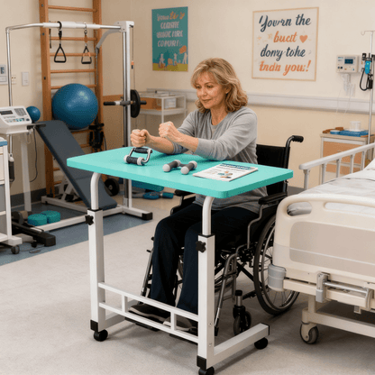 Adjustable Height Rolling Overbed Nursing Table 3-Layer Shelves Heavy Duty Bedside Tray for Elderly Patient Home Hospital Rehabilitation Care Laptop Desk 8 Colors Space Saving
