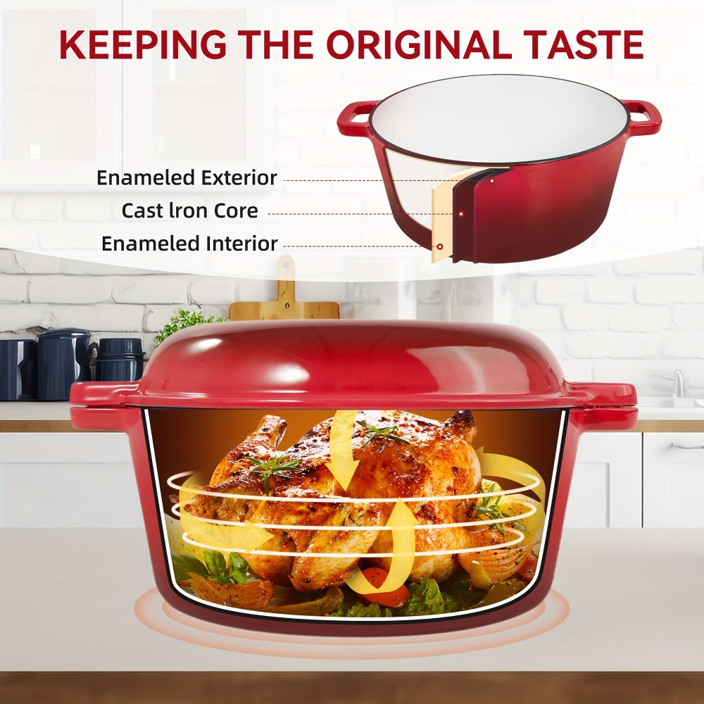 Dutch Oven 6 Quart Enameled Cast Iron 2-in-1 Pot and Bread Baker Nonstick Oven Safe to 500°F Dual Handles Compatible with All Stovetops Including Induction for Bread Baking Cooking Stewing Braising