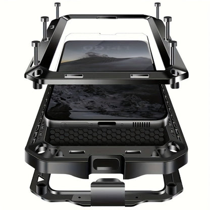 Metal-Frame Full-Body iPhone Case with Built-In Glass Screen Cover for Selected iPhone 11 through 16 Models