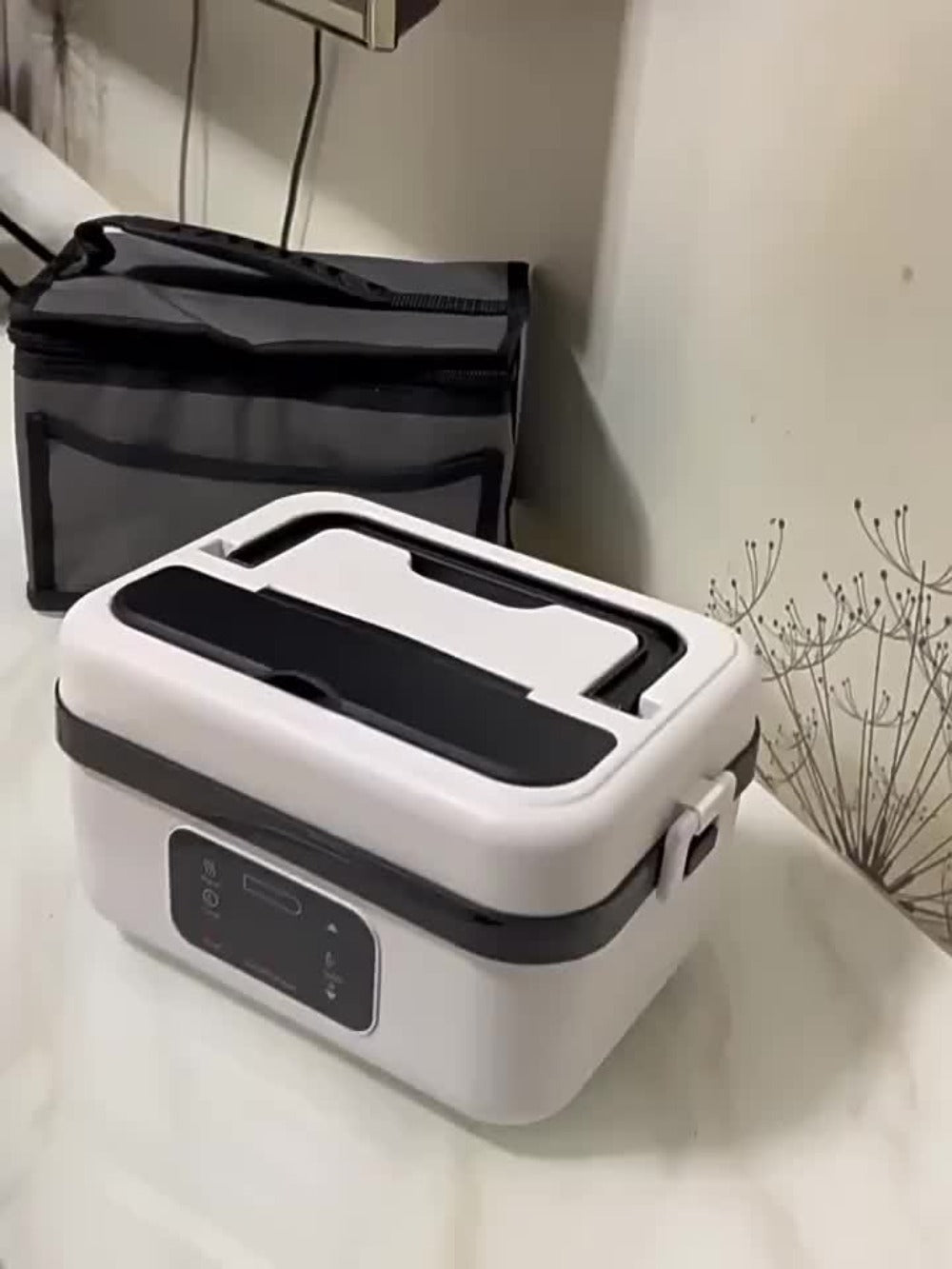 Wireless Heated Lunch Box 8000mAh Battery Powered - 60W Electric Food Warmer 1L Stainless Steel with Smart Timer 8 Settings and Power Bank Function, Portable Lunch Heater for Office Car Truck and Travel, BPA-Free with Fork Spoon and Insulated Bag