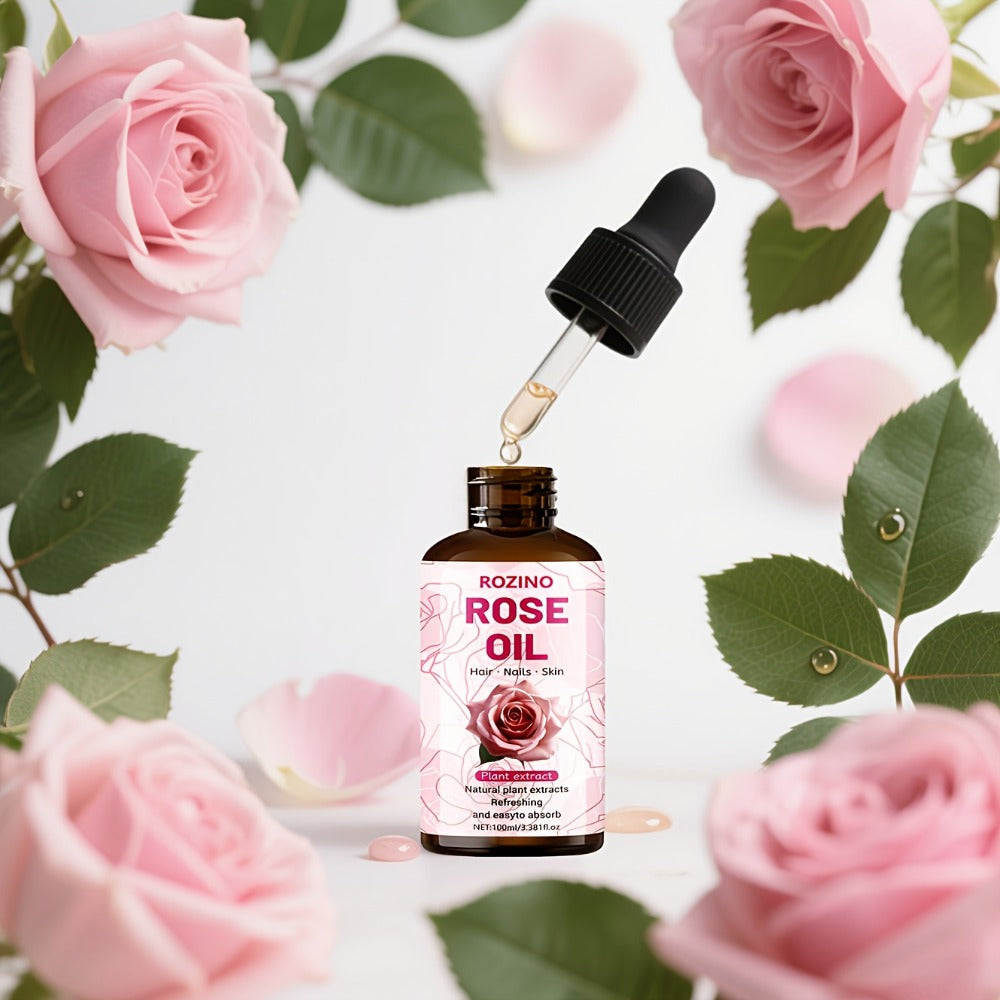 Essential Oil Rose 100ml or 3-Bottle Value Pack with Dropper for Massage, Shower and External Care
