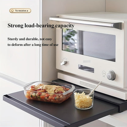 Pull-Out Microwave Stand with Metal Countertop Shelf, 15.4-24.4-Inch Extension and Black or White One- or Two-Piece Sets