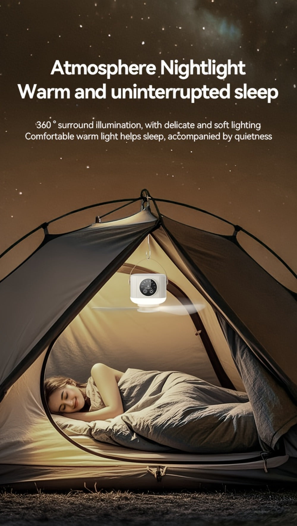 Portable Fan, USB-Powered Hanging Tent Model with Remote Control, LED Light and Optional Triangular Stand