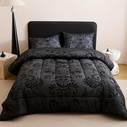Gothic Skull Comforter Set with Two Pillowcases, Two Design Labels and Twin through King Sizes