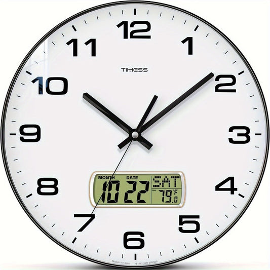 Silent Wall Clock Round Analog 10/12 Inch – Battery Operated, Calendar & Temperature Display, Non-Ticking Quiet Movement for Bedroom, Office & Living Room, Multiple Colors