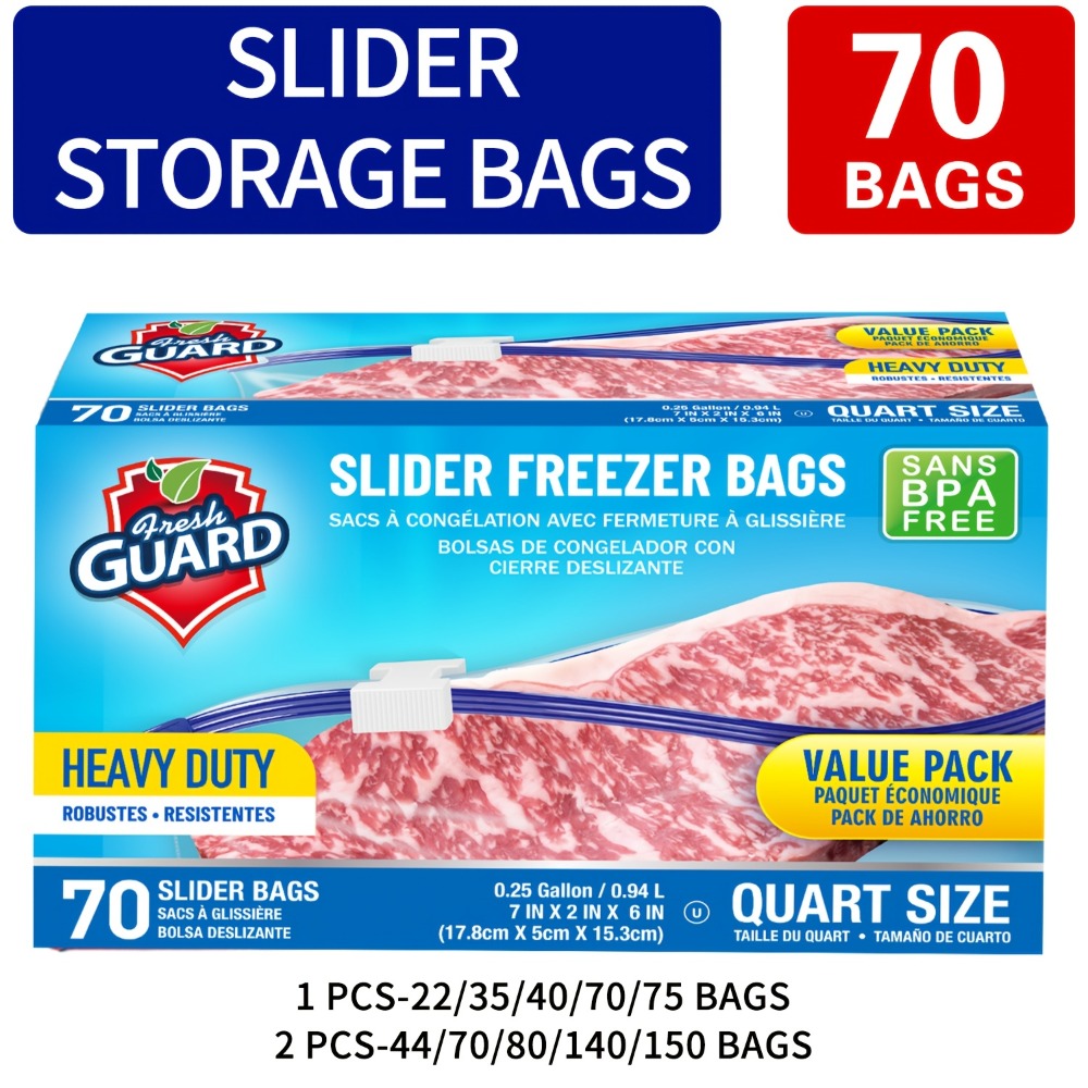 Storage Bags Fresh Guard Slider Freezer Bags in Quart, Gallon and 2.5-Gallon Sizes with 22- to 150-Count Options