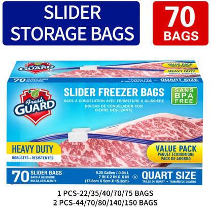Storage Bags Fresh Guard Slider Freezer Bags in Quart, Gallon and 2.5-Gallon Sizes with 22- to 150-Count Options