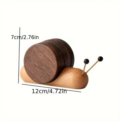 Snail-Shaped Wooden Desk Coaster with Round Walnut-Look Pad and Natural Wood Holder, One-Piece Option