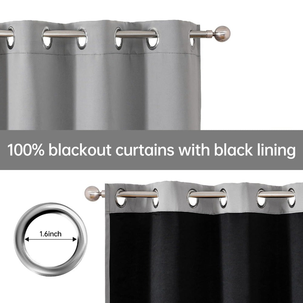 Four-Panel Grommet Blackout Curtain Set in Wine Red, Black or Gray with Six Sizes from 37 x 54 to 52 x 108 Inches