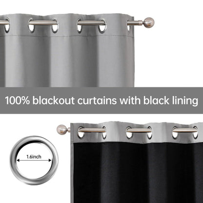 Four-Panel Grommet Blackout Curtain Set in Wine Red, Black or Gray with Six Sizes from 37 x 54 to 52 x 108 Inches