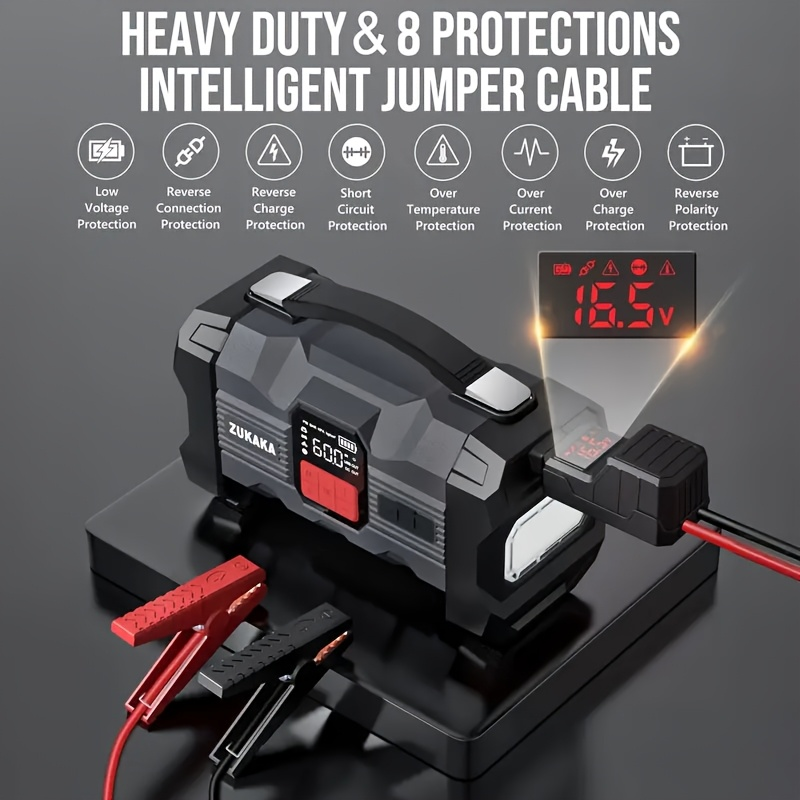 Jump Starter with Air Compressor 9000A Peak 10-in-1 150 PSI for All Gas 10L Diesel 12V USB USB-C Digital Display LED 10 Safety Protections Power Bank