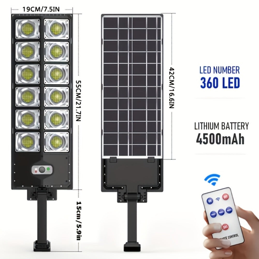 Solar Street Light, Outdoor, High Brightness Wide Angle Dusk to Dawn Solar Powered Remote Control for Parking Lot