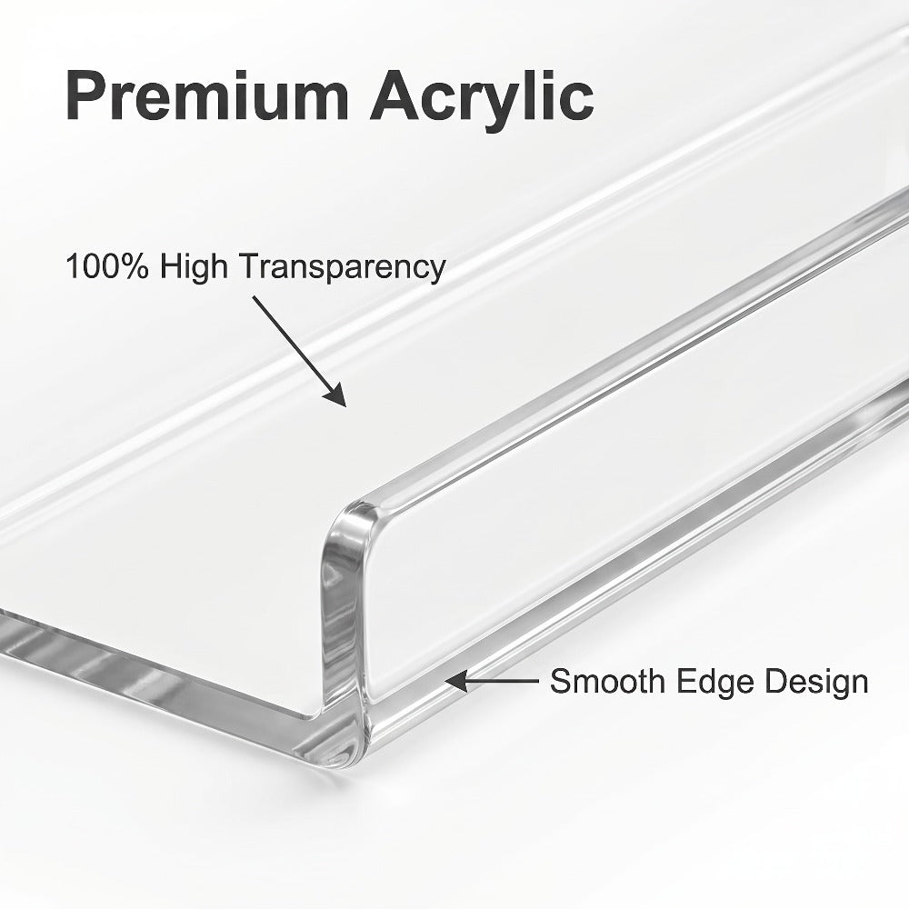 Clear Acrylic Wall Display Shelf Set in 15 x 4-Inch Size with 4, 8 or 16 Shelves and Mounting Hardware