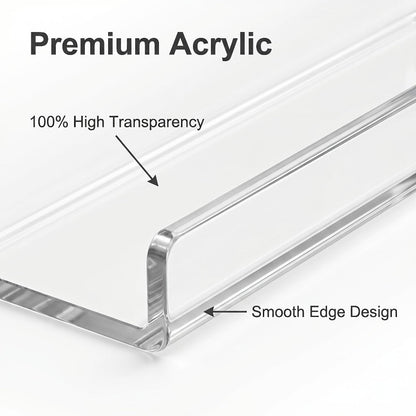 Clear Acrylic Wall Display Shelf Set in 15 x 4-Inch Size with 4, 8 or 16 Shelves and Mounting Hardware