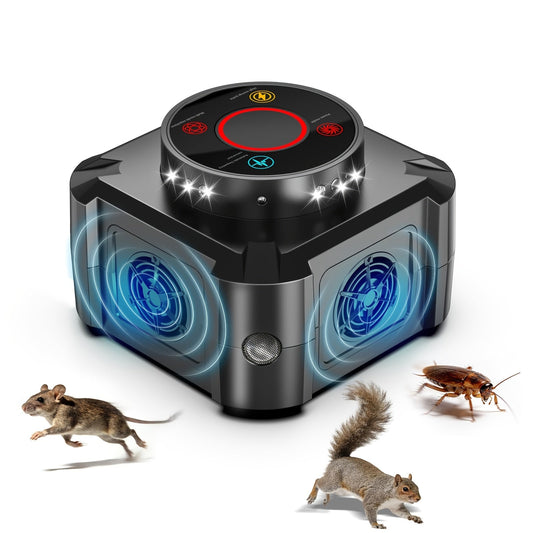 Four-Mode Ultrasonic Pest Control Device with 12 LED Strobes, Independent Switches and One or Two-Pack Options