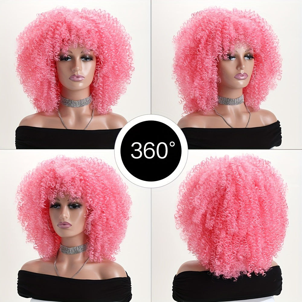Synthetic Wig 16-Inch Kinky Curly Afro with Elastic Net Cap in 18 Color Options for Cosplay Looks