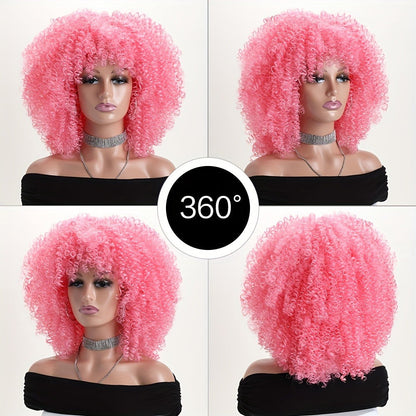 Synthetic Wig 16-Inch Kinky Curly Afro with Elastic Net Cap in 18 Color Options for Cosplay Looks