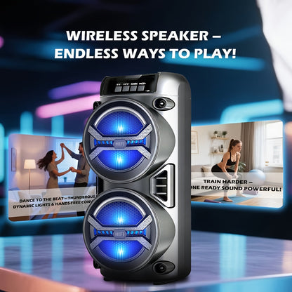 Portable Bluetooth Speaker 8000FM with Dual Illuminated Drivers, TWS, FM, USB, AUX and TF Playback