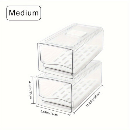 Stackable Fridge Organizer Bins with Drain Board 2 Pack, BPA-Free Refrigerator Drawer Organizer for Produce Fruit Vegetable, Reusable Food Storage Containers for Kitchen