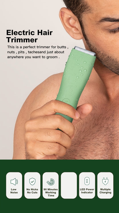 Electric Body Hair Trimmer for Women and Men with Replaceable Ceramic Blades — USB Rechargeable IPX5 Waterproof Pubic Groin Bikini Trimmer Painless Sensitive Skin Hair Shaver