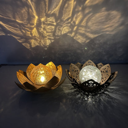 Solar Garden Lights 2-Pack Lotus Stakes with Cracked Glass Globes, Iron Frame and IPX4 Rating