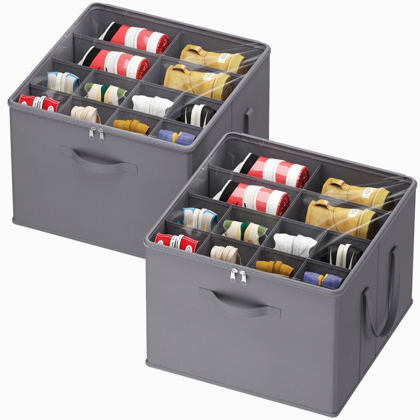 Shoe Storage Organizer with Clear Cover – Foldable Shoe Box for Closet, Fits 12-16 Pairs, Reinforced Handles, Dust-Proof Non-Woven Fabric, Space-Saving Stackable Design for Boots Heels Sneakers, 1/2/3 Pack