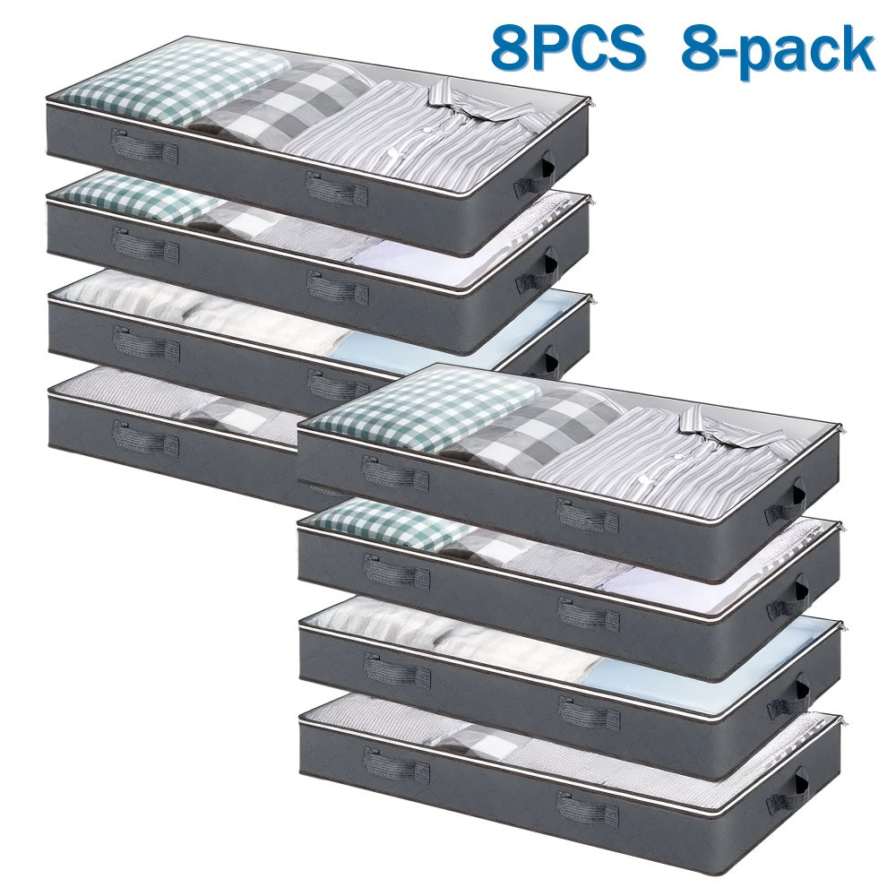 Storage Bag Set, 90L Under-Bed Organizers in 4- or 8-Pack Options with Clear Windows, Two-Way Zippers and Handles